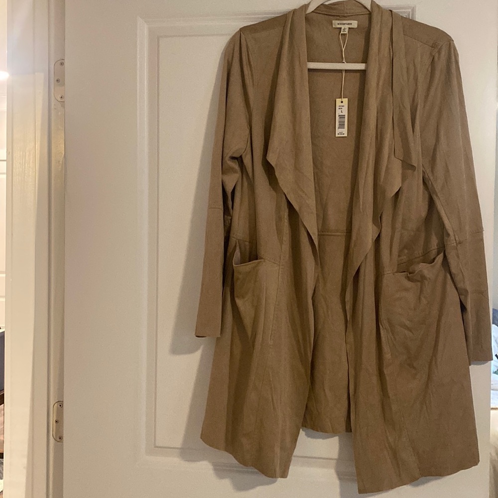 Max Studio beige suede cardigan outerwear Open-Front Long Jacket